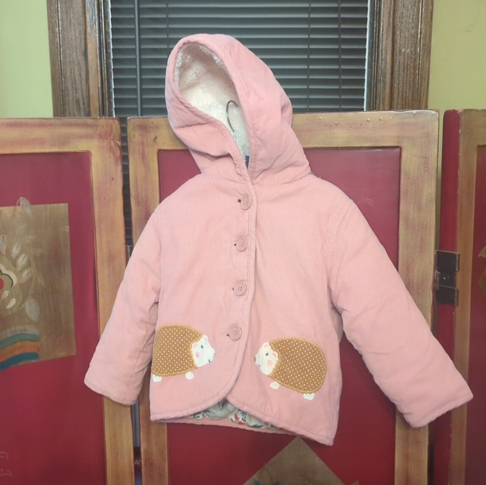 Baby Boden Corduroy Girls Pink Pastel Hedgehog Jacket Coat Spring Unicorn 18-24M